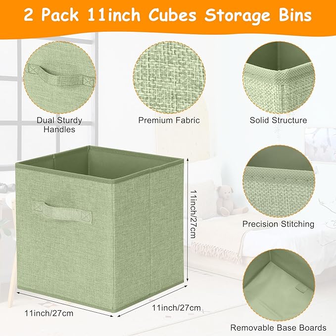 Fiwochic 3 Pack 23" Large Toy Storage Box with 11" Cubes Bins, Collapsible Toy Organizer Chest with Lids for Kids Nursery Playroom Bedroom Living Room Christmas Ornament Storage Box(Green)