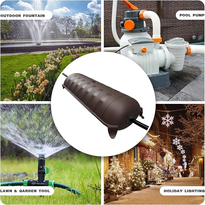 Flemoon Outdoor Extension Cord Safety Cover with Waterproof Protector Seal, Weatherproof Electrical Connection Box, Brown
