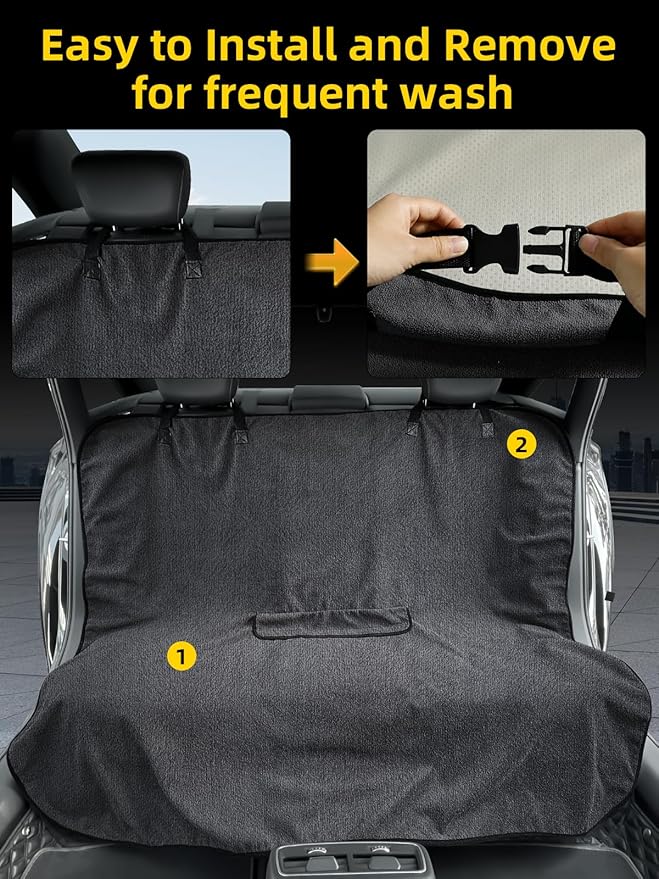 ZIMABLUE Terry Cloth Back Rear Seat Cover Gray Universal Waterproof Car Sport Towel Seat Cushion Sweat-Absorbent Towel Cloth Suitable for All Seasons Waterproof Beach Seat Cover