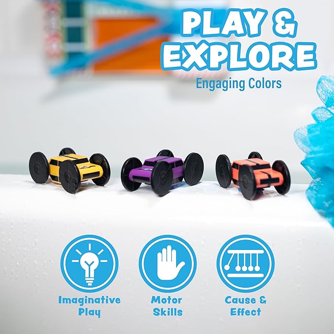 Tub Works® Splash Wheels™ Race Car Light Up Bath Toys, 3 Pack | Water-Activated Light Up Toys Flash & Change Color | Expansion Bath Cars for Bathtime Raceway Car Ramp | Fun Toddler & Kids Bath Toys