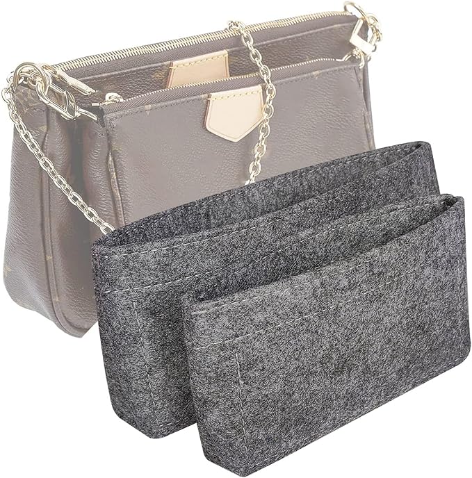 Vercord Felt Purse Organizer Insert Pochette Handbag Insert Bag in Bag for Multi Pochette Accessories Add Zipper Pocket Grey