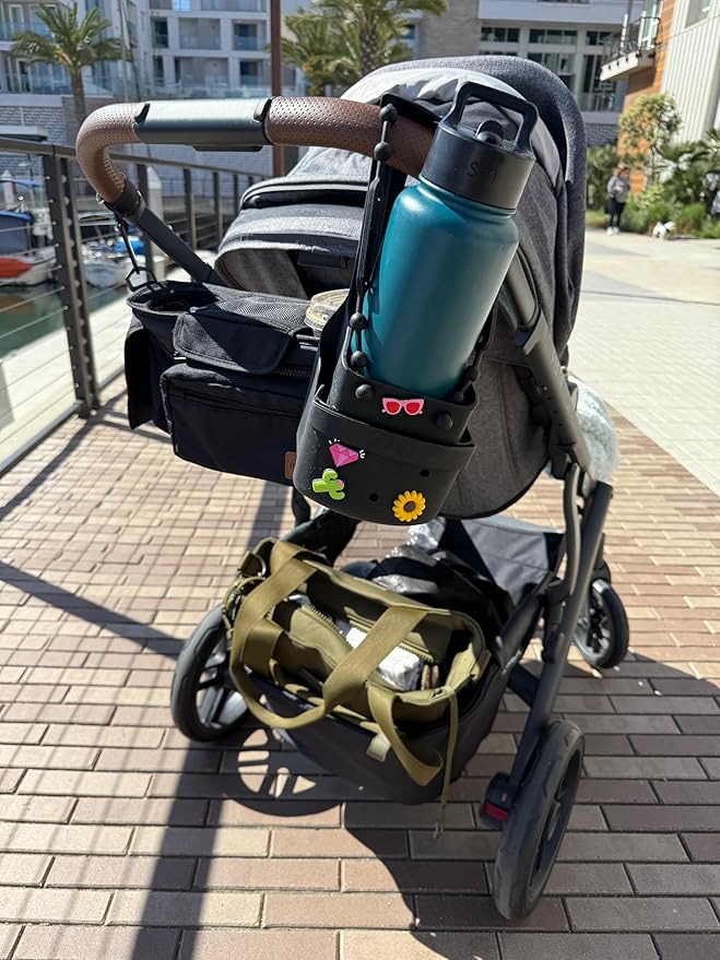 Drink Keeper Universal Drink Cup Holder for Walker | Extra Large Stroller Cup Holder with Phone Side Pockets | Perfect for Beach or Lounge Chair | Hold Accessories for Boat, Kitchen, Office, or Car