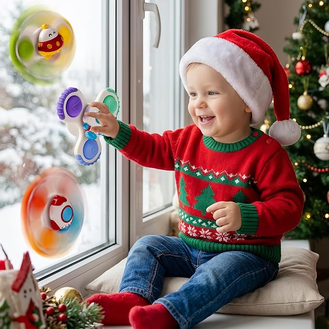Baby Suction Cup Spinner Travel Toys for Kids Ages 1-3, Fidget Spinner Toys for 1 Year Old Boy Girl 12 Months, Sensory Bath Toy for Toddlers Infants Birthday