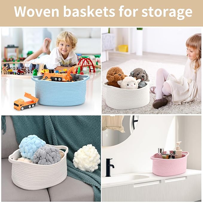 Cute Woven Storage Basket with Handle, Baskets for Gifts Empty, Gift Baskets for Valentines Day Birthday Baby Shower Raffle Burr Fundraiser, Decorative Organizer Box for Baby Toy Pet