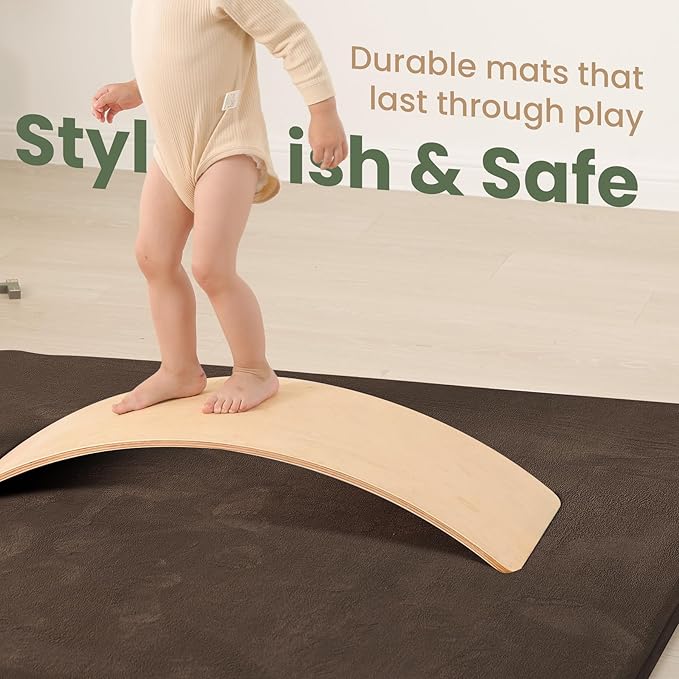 Baby Play Mat for Floor,1.3" Thick Memory Foam Tummy Time Mat,Soft Coral Velvet Nursery Rug,Extra Large Non Slip Crawling Mats for Living Room(Dark Brown)