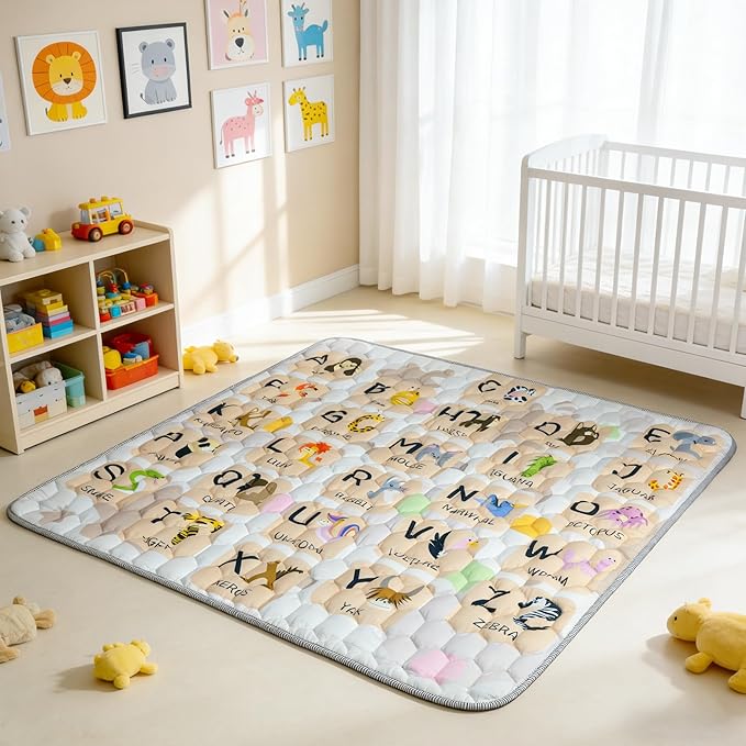 Baby Play Mat for Floor Playpen - 50" X 50" Playpen Mat,Thick One-Piece Crawling, Odorless Floor Mat, Non-Slip Cushioned Baby Playmat for Infants,Babies,Toddlers. Foldable and Machine Washable