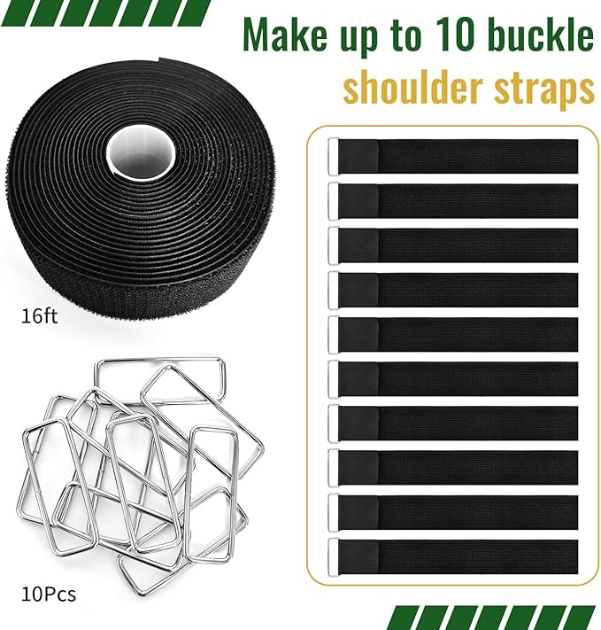 2 Inch x 16 Ft Cable Tie with Hooks, 10 Metal Buckles, Adjustable Reusable Securing Cord Ties, Freely Cut-to-Length Cinch Strap, Suitable for Organization and Storage