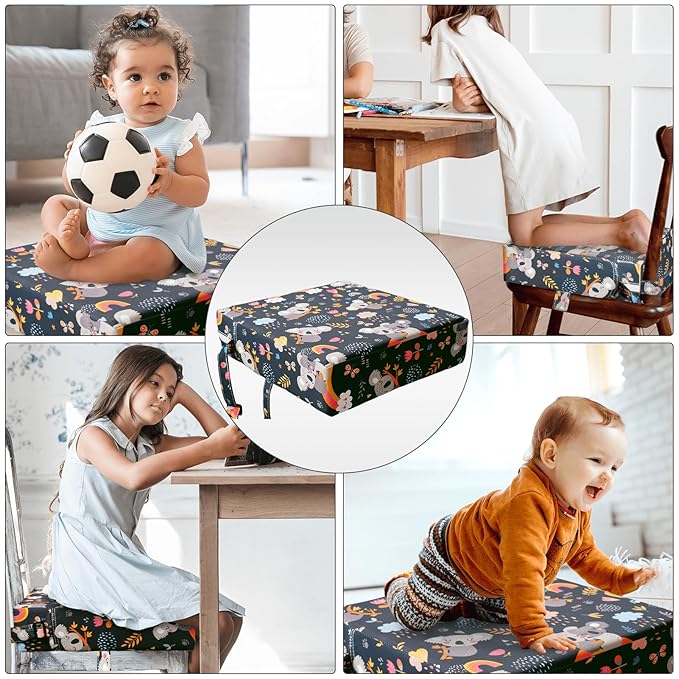 Toddler Booster Seat for Kitchen Chair Dining Table, Washable Thick Strong Support Portable Booster Chair for Toddlers Eating, Easy Cleaning Booster Seat Cushion Detachable with Adjustable Straps