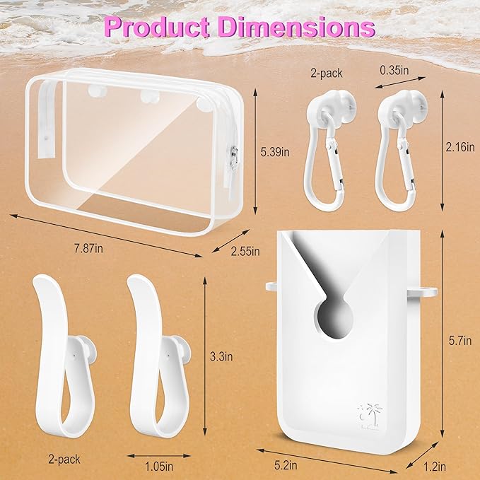 6PCS Compatible with Original Medium and Large Bogg Bag,Phone Holder for Inside and Outside of Bogg Bag Accessories,PVC Insert Bags,Hooks,and Keychain(White)