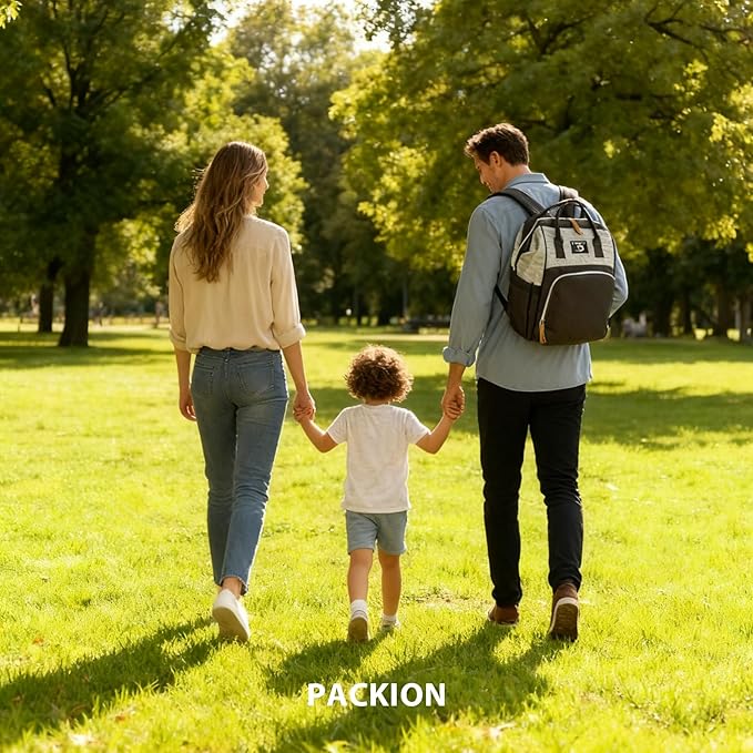 Packino Diaper Bag Backpack for Women - Multifunction Travel Essentials Baby Diaper Bag with Changing Pad, Large Backpack Baby Girl Boy, Insulated Bottle Holders & Stroller Straps (Black+Gray)