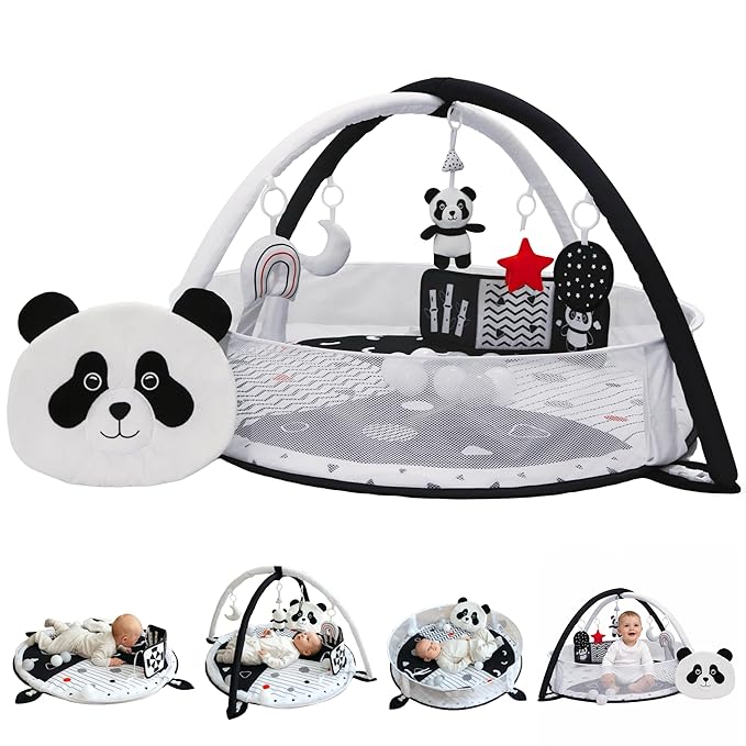 6-in-1 XL Baby Activity Center & Ball Pit, Baby PlayMat & Play Gym, Sensory Exploration and Motor Skill Development Toys, High Contrast Book, Balls Included (Black and White)