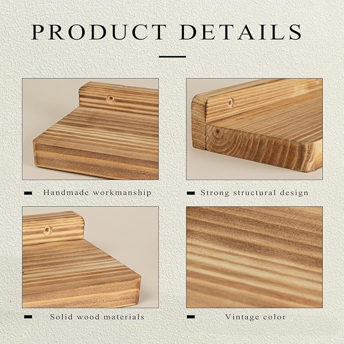 Freezing point Small Floating Shelf for Wall Set of 2 Natural Wood 8Inch Mini Wall Shelves Decor Plant Display Collectibles Mounted Kitchen Bathroom Bedroom Corner Decorative Storage Tiny Stand