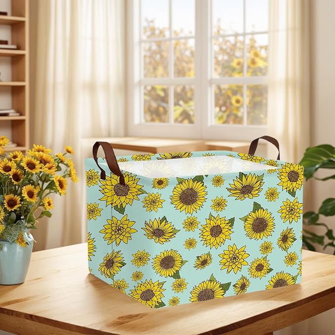 ASKETAM Cute Rectangle Storage Basket Nursery Room Decor Gift Basket (Sunflower)