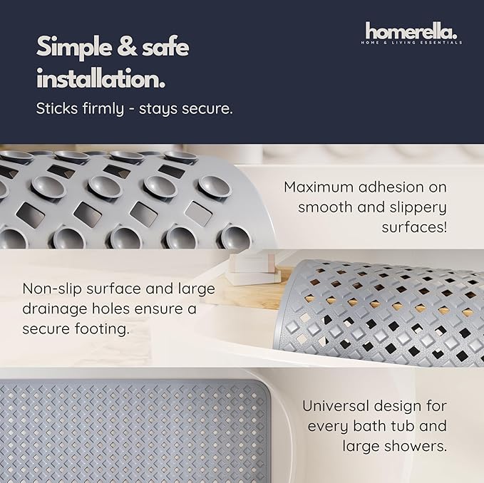Bath Tub Mat Non Slip Anti Mold for Kids BPA Free INCL Hooks - homerella® Ocean Sea Animals 28x16, Baby Bath Mat Non Slip 200 Suction Cups, Non Toxic Machine Washable Toddler Bath Mat, EU Certified