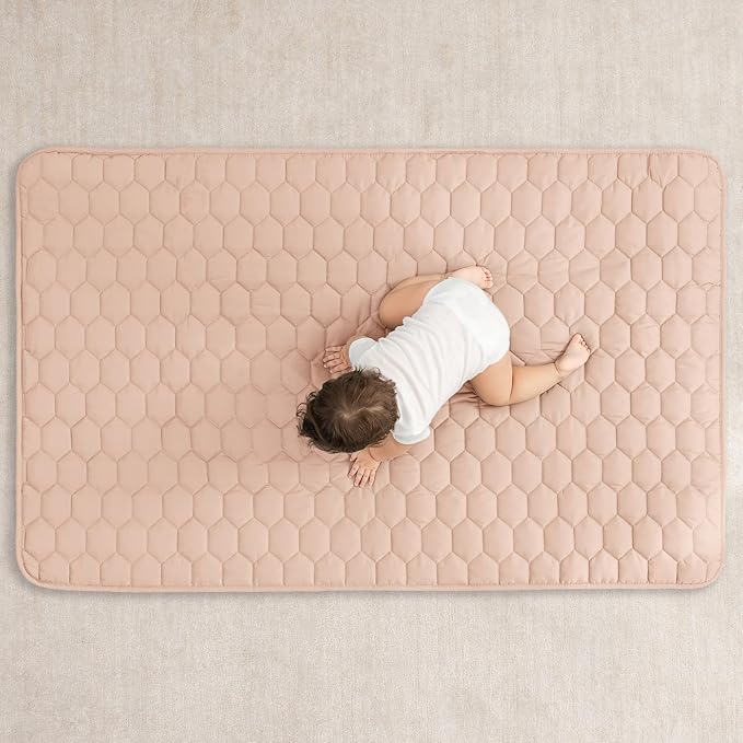 Comfy Cubs Rectangle Kids Play Mat - Small 36 x 60 inches Soft Quilted Baby Floor Mat with Non-Slip Bottom - Plush Design for Toddlers' Playtime - Comfortable and Durable - Blush