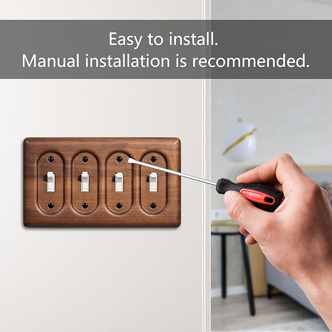 2-Pack Quad Toggle Light Switch Cover Plate, Handcrafted North American Walnut Wall Plate for Rustic and Stylish Homes