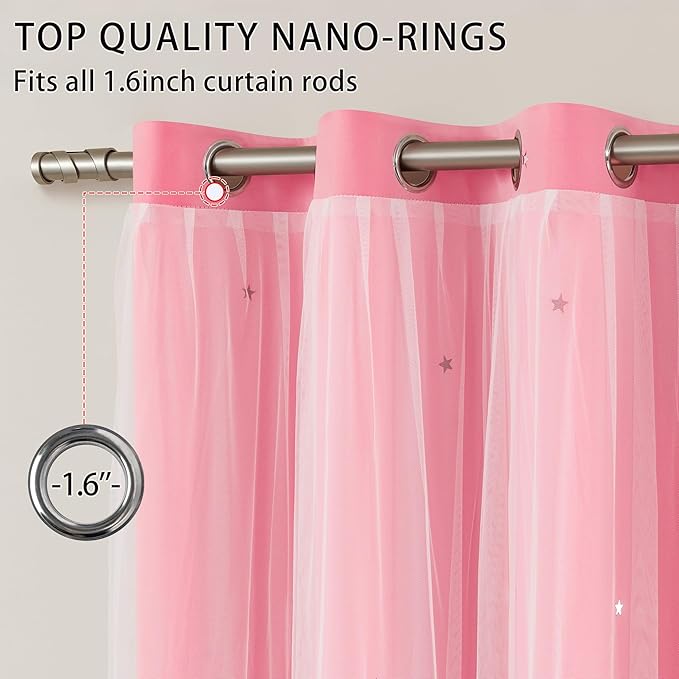 XiDi Pink Curtains for Bedroom Decor, Baby Pink Kids Blackout Curtains for Girls Room, Princess Unicorn Wall Decor Set of 1 Panel, Pink34/108/1