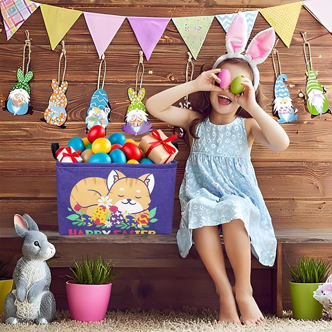 ASKETAM Cat Easter Basket for Kid Large Empty Easter Bunny Eggs Décor Storage Basket (Cat)