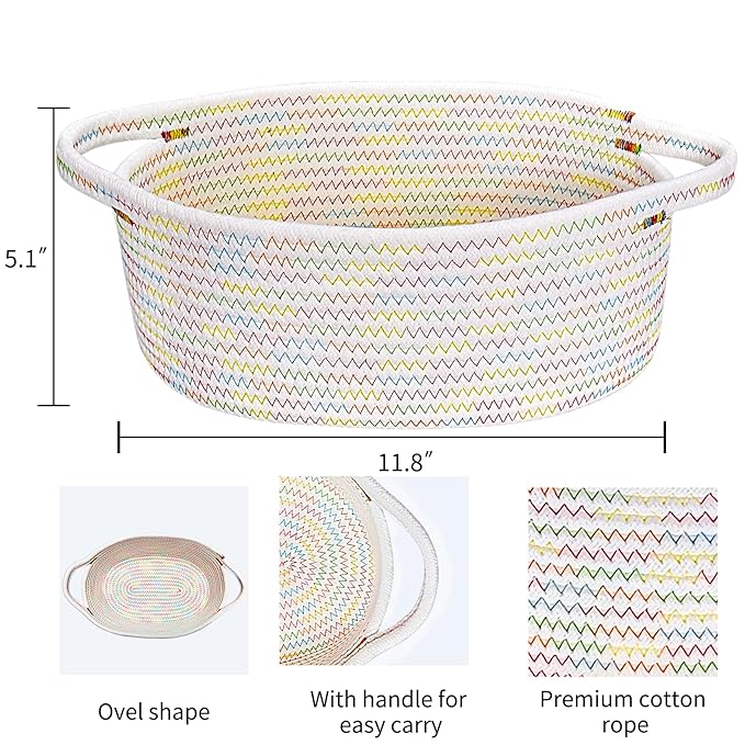 ABenkle Small Basket with Gift Bags and Ribbons, Empty Gift Baskets for Mother's Day, Decorative Boho Rope Woven Nursery Storage Organizer Toy Baskets with Handle for Baby Showers, 12"X 8" X 5"