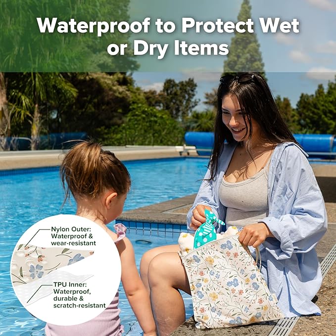 haakaa Water Resistant Wet Bags for Baby Wet Dry Bags for Cloth Diaper, Reusable Wet Bags for Baby Items, Swimsuit & Travel, 2pcs, Checkered Days