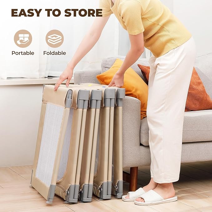 Dripex Foldable Baby Playpen, Extra Large 71"x69" Collapsible Play Pen for Babies - Indoor Outdoor Play Yard with Adjustable Shapes, Baby Fence Play Area with Visible Mesh, Beige