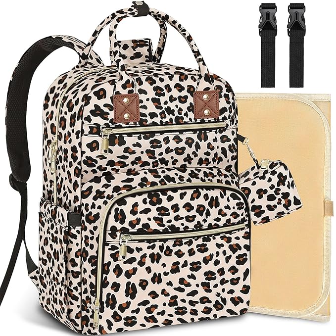 Tenot Baby Diaper Bag Backpack, Travel Diaper Bags for Baby Girl Boy Large Capacity Baby Bag Backpack for Women Leopard Print