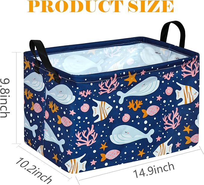 DUYIY Rectangle Gift Storage Basket Home Shelf Storage Basket Organizer Box Clothes Laundry Hamper Nursery Basket Laundry Basket with Handles (Whale)