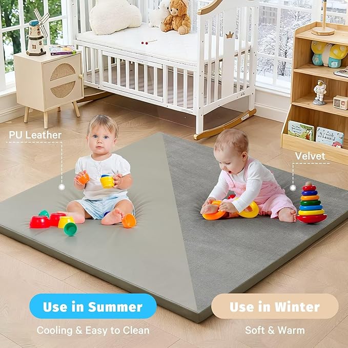 Waterproof Baby Play Mat for Floor 1.3"Thick Memory Foam 59 * 79 Cushion Playpen Playmat Tummy Time Crawling Mat Nursery Rug Pad Mattress Create Soft & Safe Area for Infants,Toddler,Kids,Grey