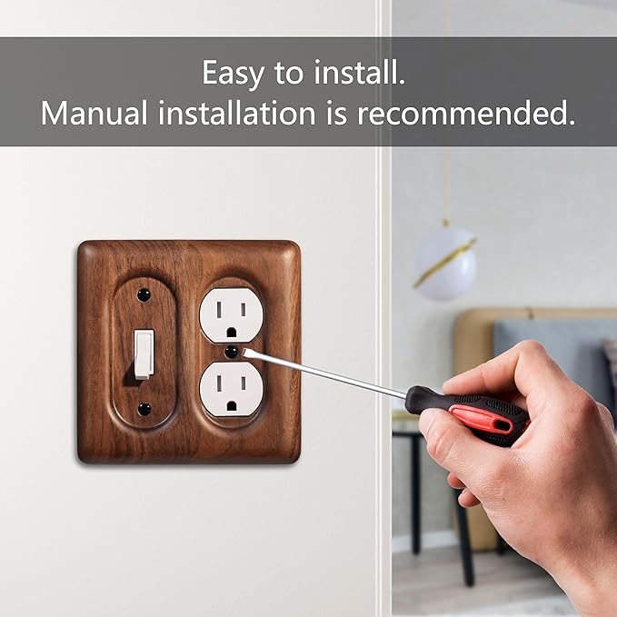 2-Pack Combo Toggle/Duplex Light Switch Cover Plate, Solid North American Walnut Plug Plate and Single Toggle Wall Plates for Rustic & Contemporary Interiors