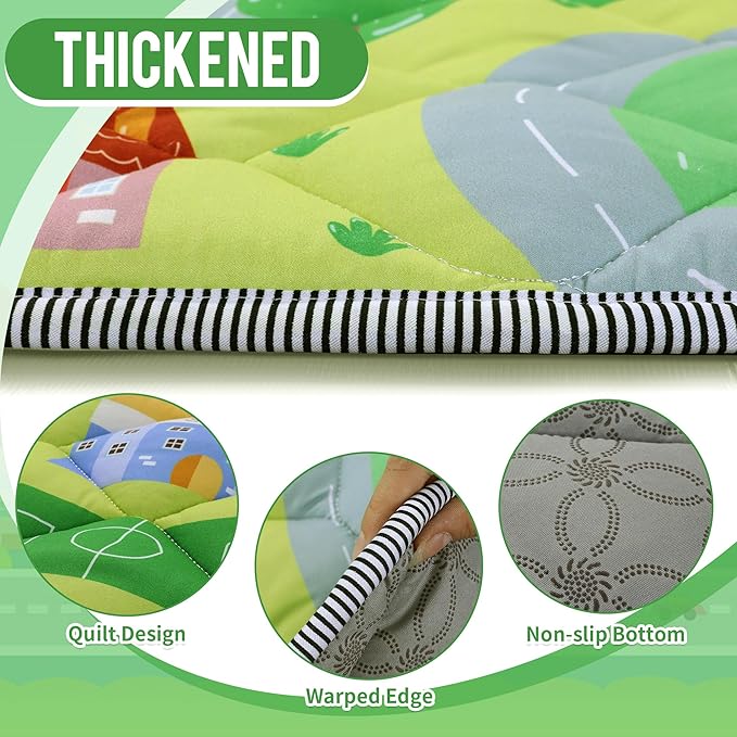 HOMBYS Hexagon Playpen Mat, 52x45 Thicken Soft Playpen Mat Fits Hexagon Portable Play Yard & Playpen, Washable Baby Play Mat Non-Slip Mat for Toddler Kids Crawling & Play, (Road & Car Pattern)