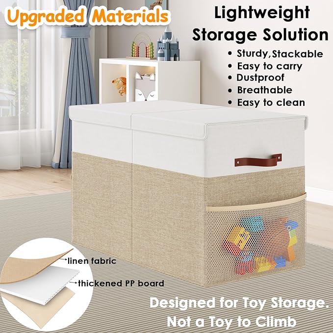 Fineonly Large Toy Storage Box with Lid Upgraded Toy Storage Chest Organizer with Divider Foldable Toy Bin for Kids Boys Girls Playroom Nursery Bedroom (25"x13"x16")