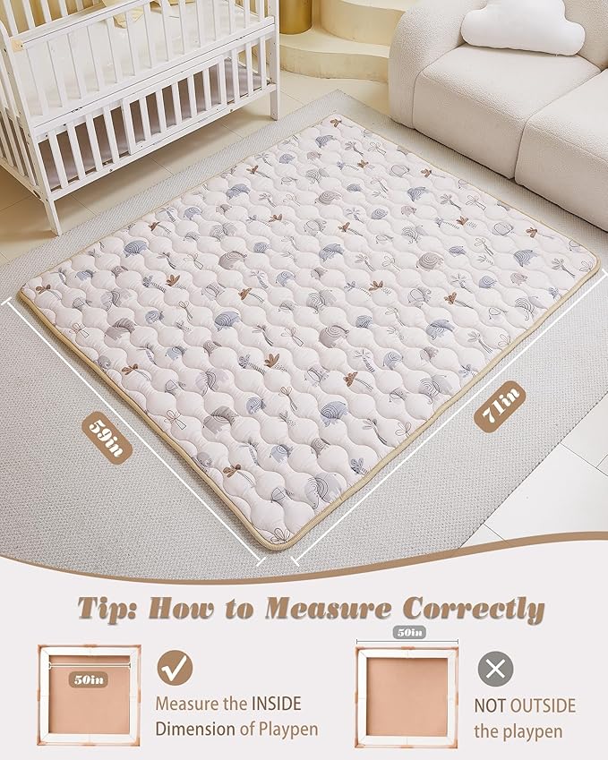 Viviland Baby Mats for Floor, 71x59 Inch Playpen Mat, Thicker & Large Soft Cushioning Padding Playmat for Baby and Toddlers Infants, Non-Slip & Machine Washable, Gray Elephan