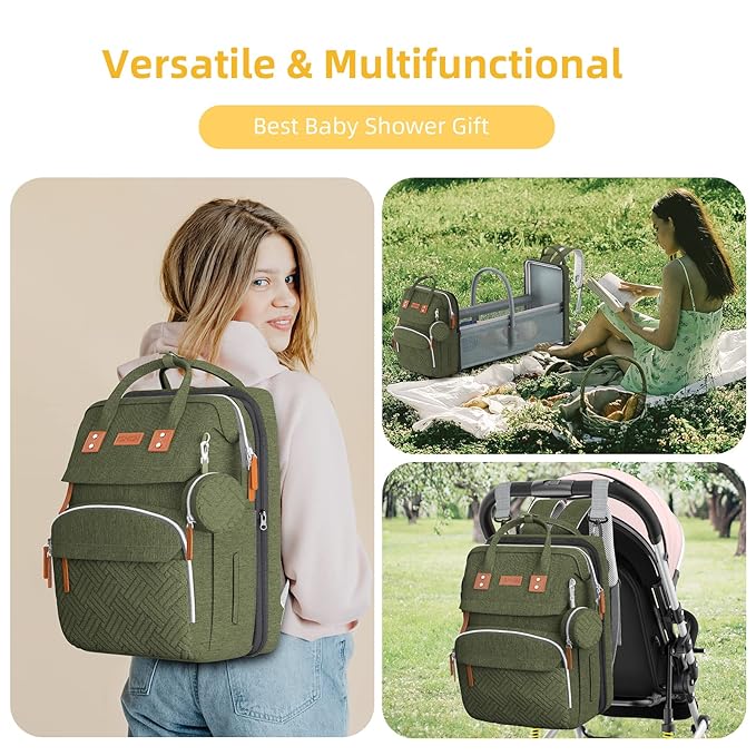 ISMGN Diaper Bag Backpack with Changing Station, Large Diaper Bag, Baby Bag, Multifunctional Diaper Bag, ARMYGREEN