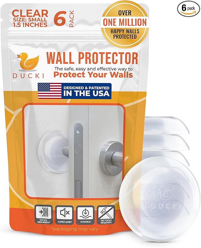 Ducki Door Wall Bumper Protector - Self Adhesive Stopping Shield Prevents Damage & Noise for Knob Handle, Refrigerators, Furniture Home or Office, Shock Absorbing, Discreet, Reusable - 6 Pack Clear