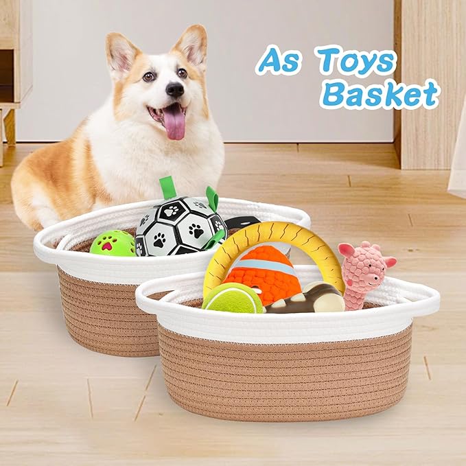 ABenkle Small Basket with Gift Bags and Ribbons, Empty Gift Baskets for Mother's Day, Decorative Boho Rope Woven Nursery Storage Organizer Toy Baskets with Handle for Baby Showers, 12"X 8" X 5"