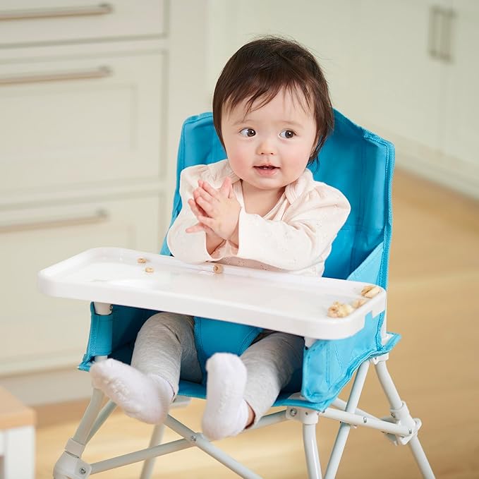Regalo My Portable High Chair, Foldable High Chair for Babies & Toddlers, Indoor/Outdoor Baby Chair, Travel High Chair with Tray & Cup Holder, Aqua
