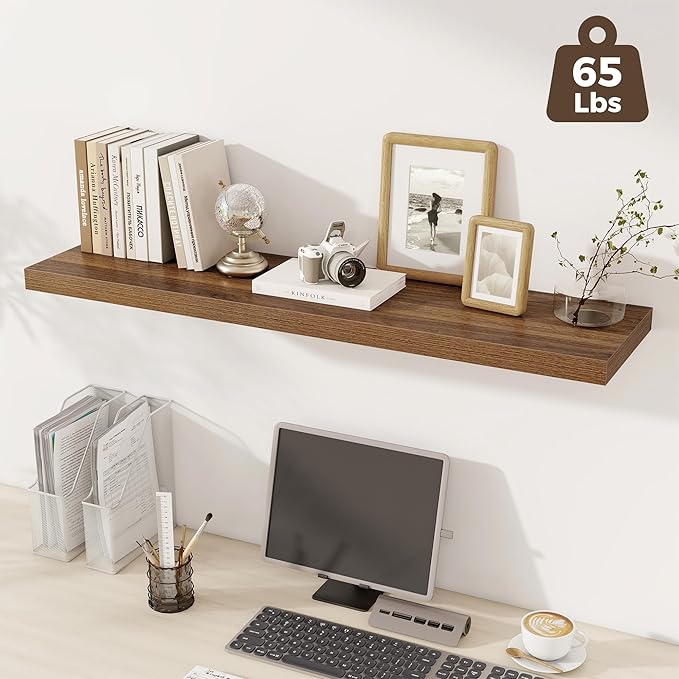 Fun Memories 12 Deep Floating Shelves for Wall, 48W x 12D Extra Large Floating Shelves Set of 2, Hanging Wood Wall Shelves for Living Room, Kitchen, Bedroom, Farmhouse, Laundry Room, Office - Walnut