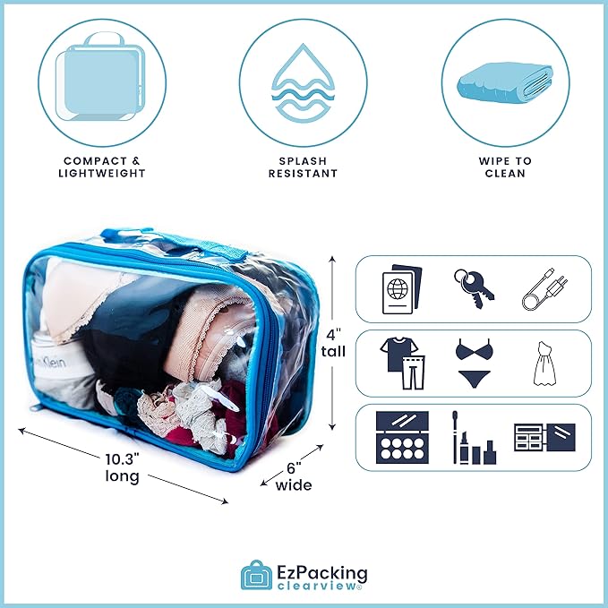 Small Clear Travel Packing Cube/See Through PVC Plastic Pouch for Carry On Suitcase, Backpack or Diaper Bag/Transparent Multipurpose Accessories, Makeup & Underwear Organizer w/Handle (Purple)