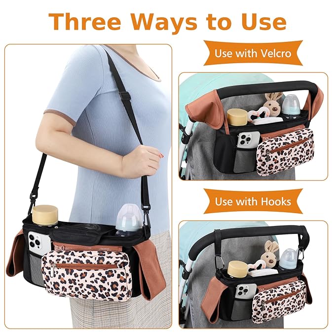 Accmor Universal Stroller Organizer with Insulated Cup Holder Detachable Phone Bag and Shoulder Strap,Stroller Bag Caddy Organizer Fits for Uppababy, Baby Jogger, Britax Strollers