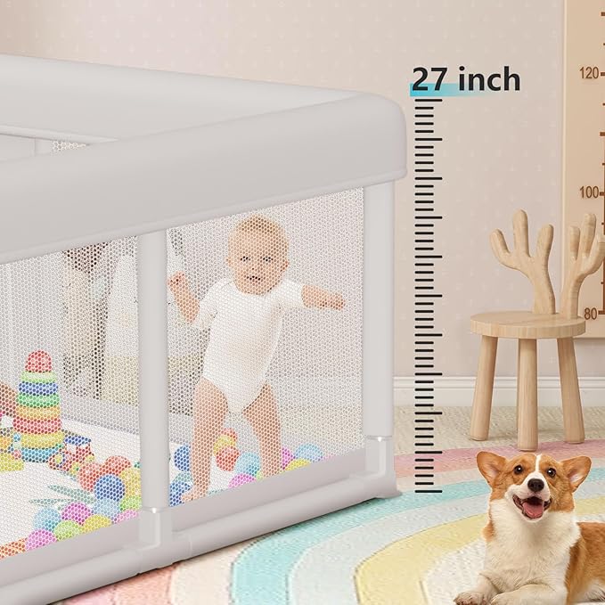 Hiaksedt Baby Playpen 74x50 in PlayPen for Babies and Toddlers, Large Play Yards for Indoor & Outdoor with Zipper Gates, Breathable Mesh with Mat