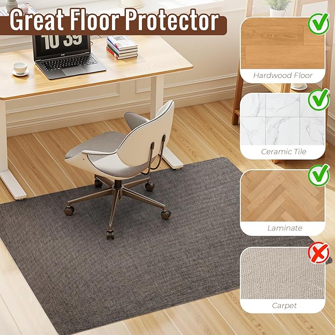 Wansimoo Office Chair Mat for Hardwood and Tile Floor, 48"x55" Floor Mat, Heavy Duty Computer Gaming Chair Mat, Anti-Slip, Non- Curve, Desk Chair Mat,Floor Protector for Home Office(Coffee)