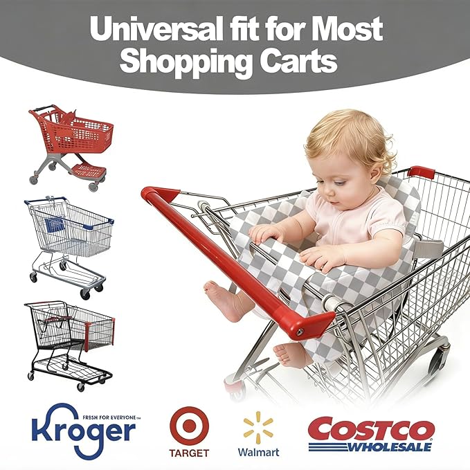 Shopping Cart Cover for Baby &High Chair Cover, Padded with Detachable Strap & Thigh Pad, Machine Washable, Padded Toddler Shopping Cart Cover Grocery Cart Cover(Checkered)