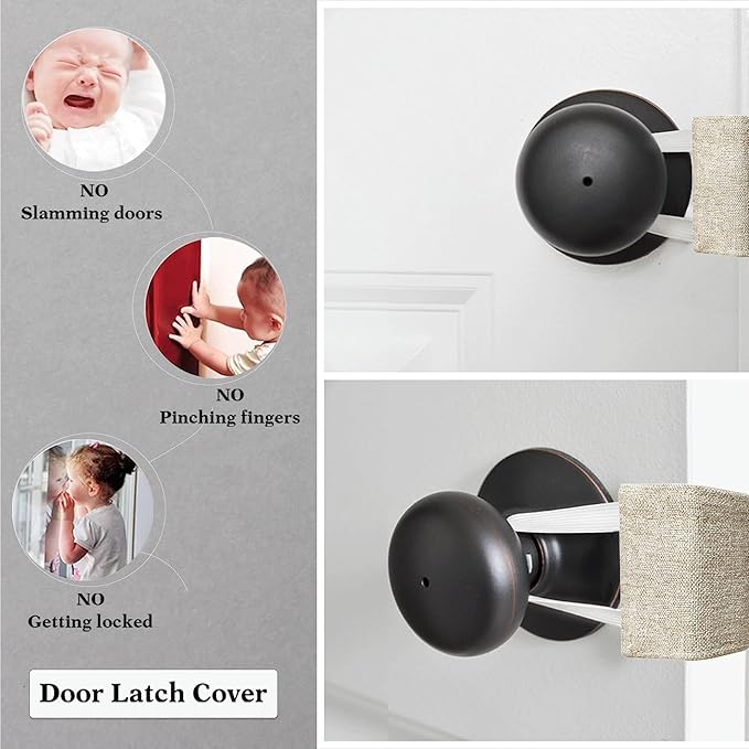 PONY DANCE Baby Door Latch Covers Closer - Nursery Door Closer Silencer with Strong Elastic Straps for Good Sleep Cushion for Jammer Noise Reducing, 3 Pieces, W 4 x L 2 inches, Khaki