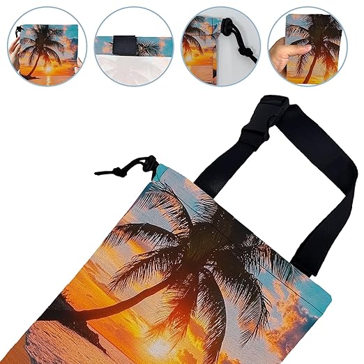 Seaside Sunrise Car Trash Bag,Coconut Tree Strap Drawstring Car Garbage Bags,Car Back Seat Organizer with Adjustable Buckle for Car Accessories