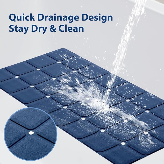Webos Silicone Bath Mat with Suction Cups – Non-Slip Foldable Bathtub & Shower Mat, Durable & Quick-Dry Safety Tub Mat with Large Drain Holes for Families 28"x 14" Navy Blue