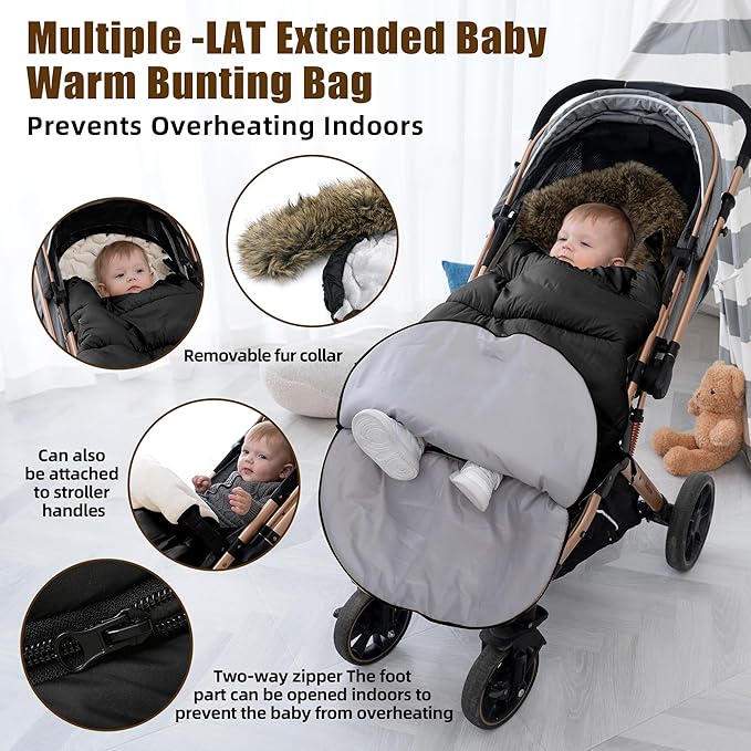 LAT Baby Warm Bunting Bag Universal,Extended and Removable,Stroller Sleeping Bag Cold Weather,Waterproof Toddler Footmuff