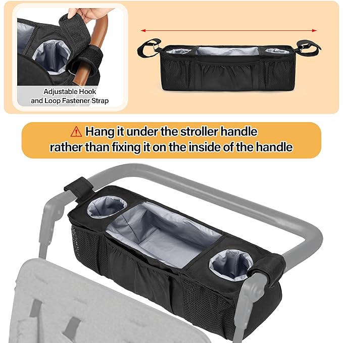 Wagon Parent Console Only Compatible with Wonderfold W4, Stroller Snack Tray, 2 Insulated Cup Holders, Black