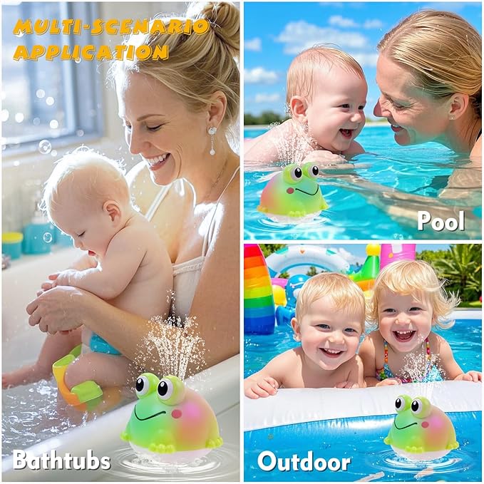 ArtCredit Light Up Bath Toy Sprinkler for Babies, Rechargeable Bathtub Pool Water Toys Baby Gifts for Toddlers, Shower Essentials (Frog)