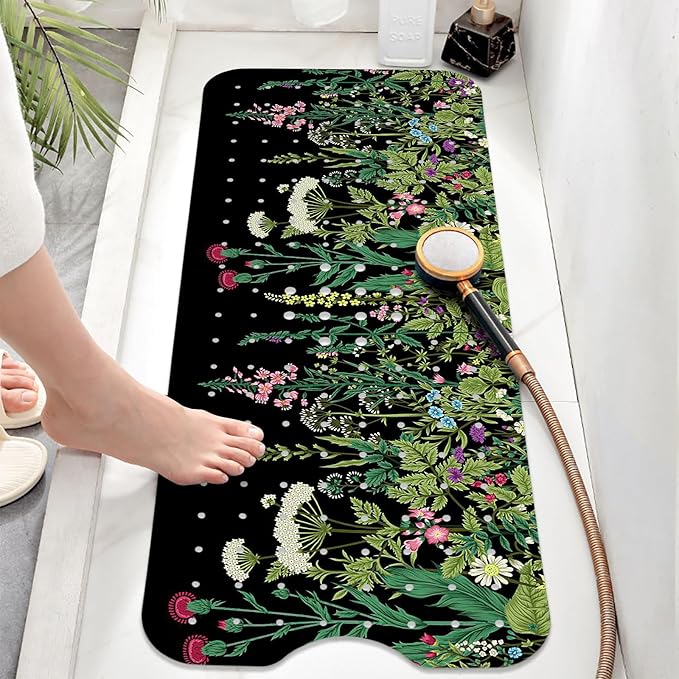 Non Slip Bathtub Mat, Flower Bath Mat for Tub, Extra Long Bathtub Mat Shower Mat with Suction Cups and Drain Holes for Elderly Kids Toddler Baby 40 X 16 Inch