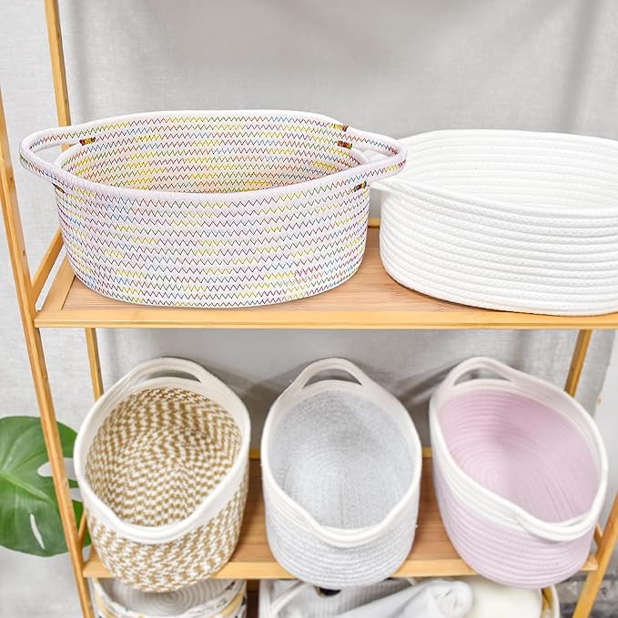 ABenkle Small Basket with Gift Bags and Ribbons, Empty Gift Baskets for Mother's Day, Decorative Boho Rope Woven Nursery Storage Organizer Toy Baskets with Handle for Baby Showers, 12"X 8" X 5"